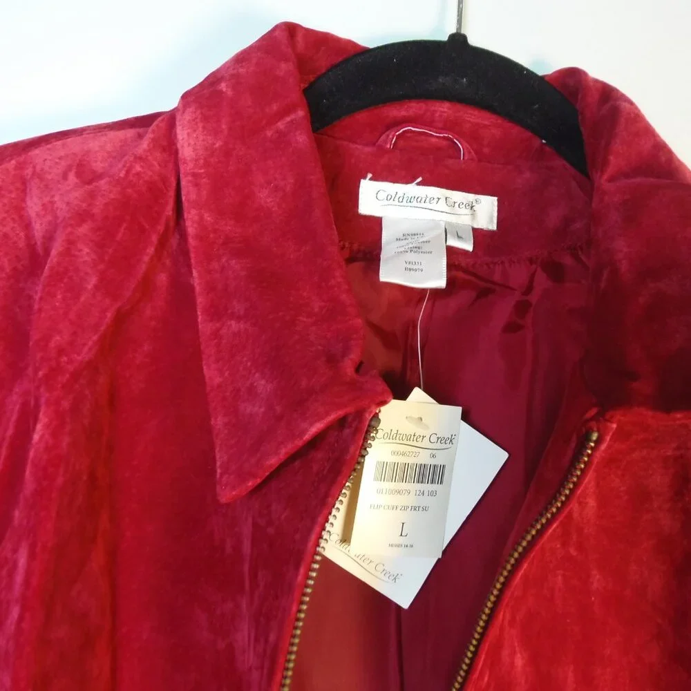 Coldwater Creek Leather Jkt Womens SZ L Berry Red Full Zip NWT Luxurious Lagenlo - Picture 8 of 11